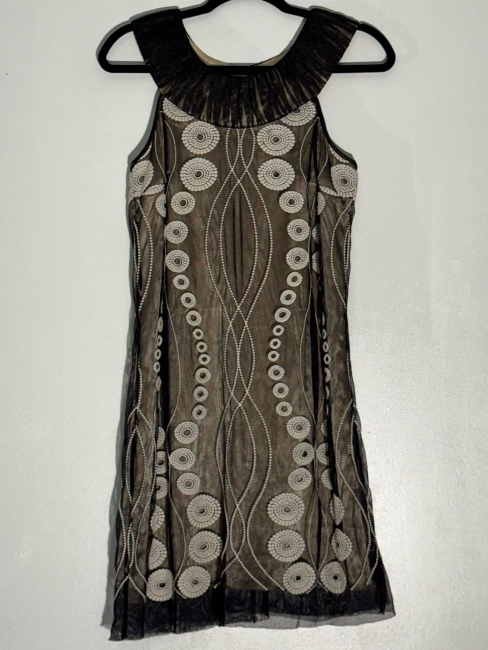 Lyndia by Lyndia Procanik Embroidered Mesh Cocktail Dress Black Beige 10